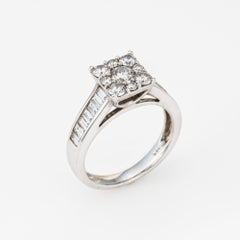 1ct Diamond Square Cluster Ring 14k White Gold Sz 7 Engagement Jewelry Mixed Cut