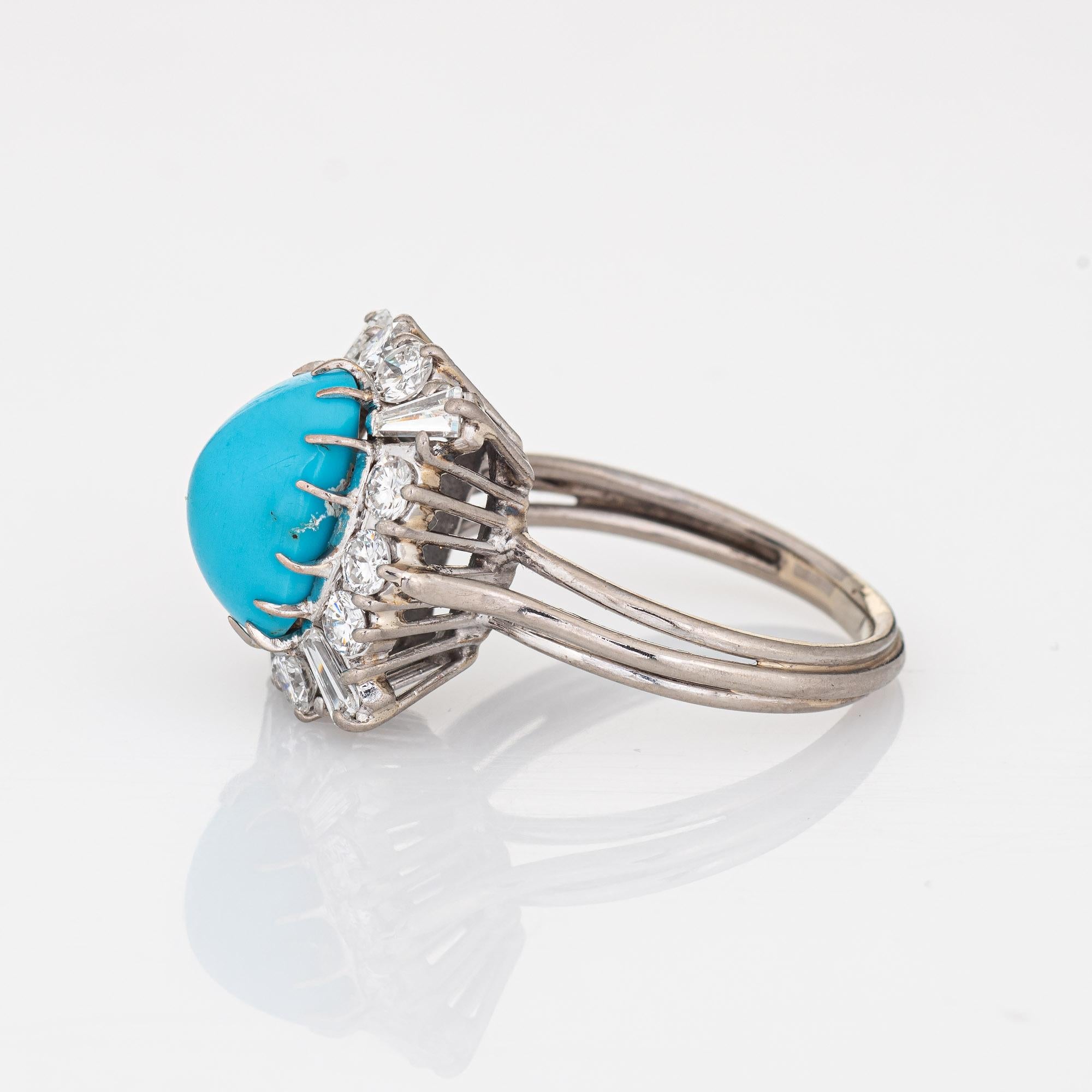 Modern 1ct Diamond Turquoise Square Ring Vintage 18k White Gold Cocktail Jewelry For Sale