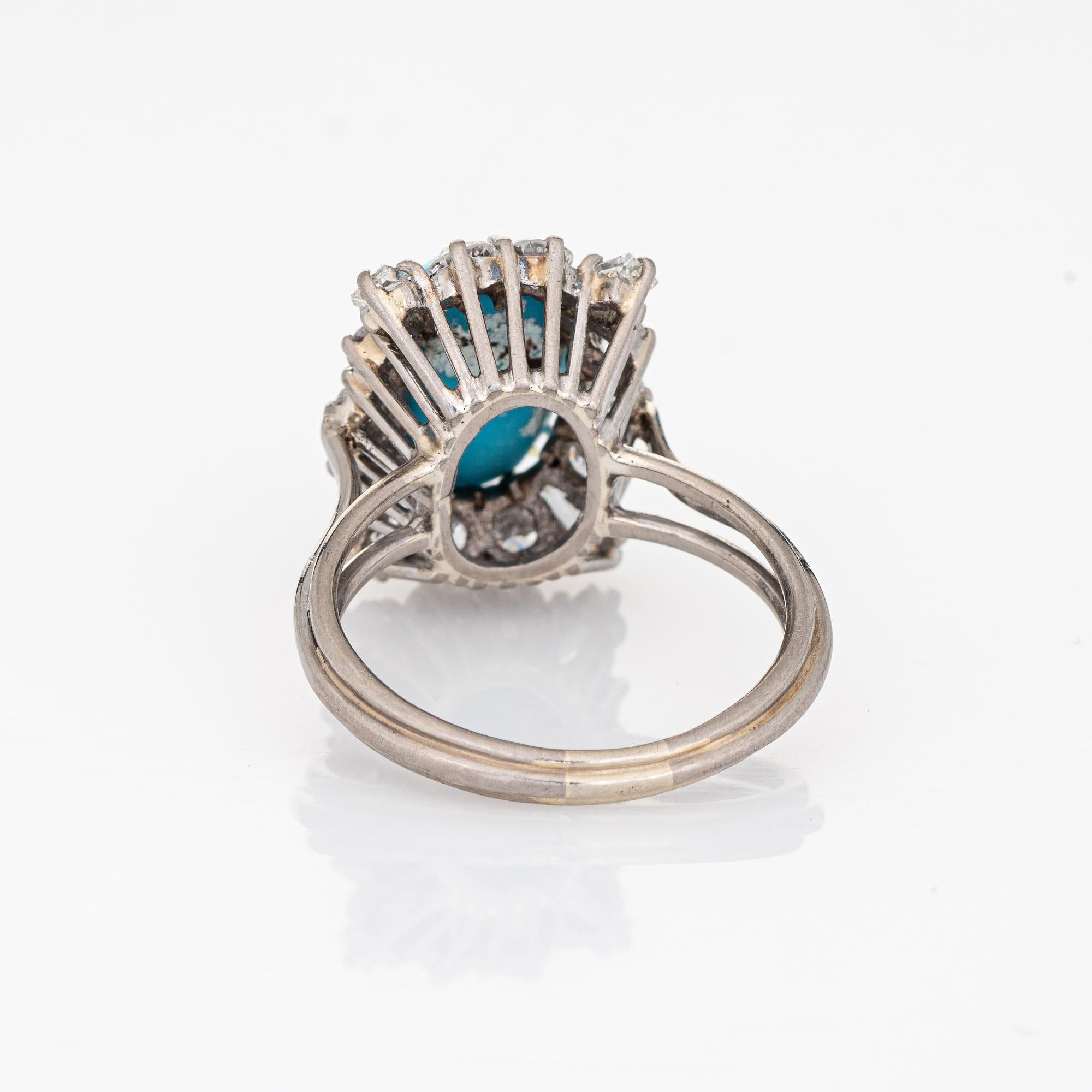 1 Karat Diamant Türkis Quadratischer Ring Vintage 18k Weißgold Cocktail-Schmuck im Zustand „Gut“ im Angebot in Torrance, CA
