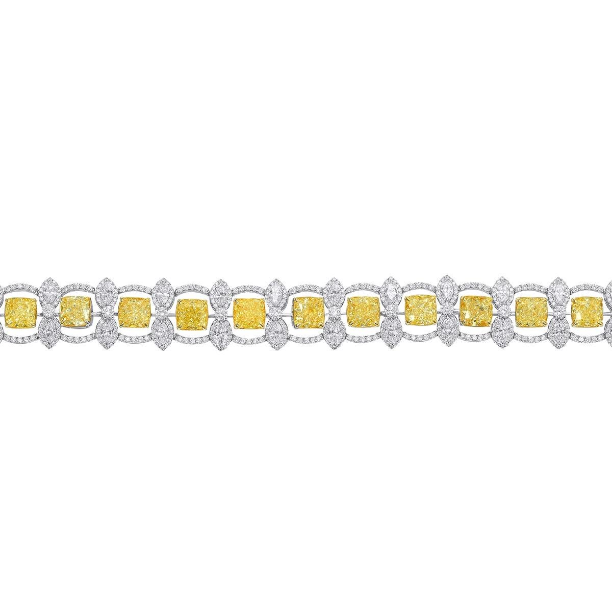 Celebrate special occasion in your life with this gorgeous 1ct each tennis bracelet. This elegant bracelet is handcrafted to a standard of perfection with matching 1ct each yellow diamonds floating with petals of white marquise diamond surrounding