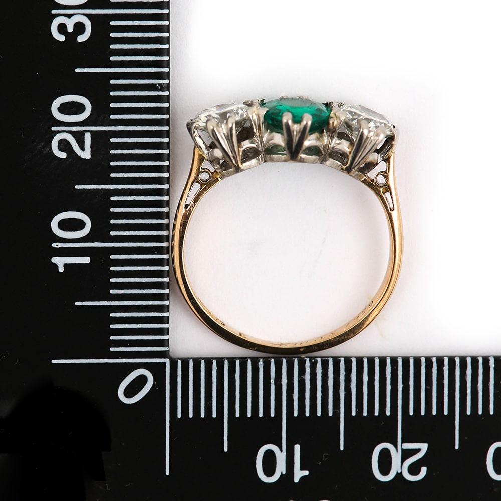 1ct Emerald and Diamond 1.50ct Three-Stone Ring 18k Yellow Gold and Platinum 1