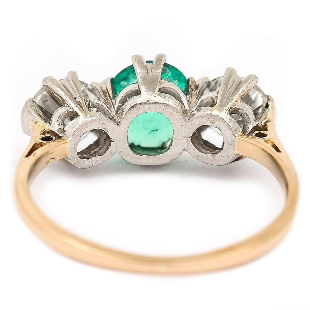 Round Cut 1ct Emerald and Diamond 1.50ct Three-Stone Ring 18k Yellow Gold and Platinum