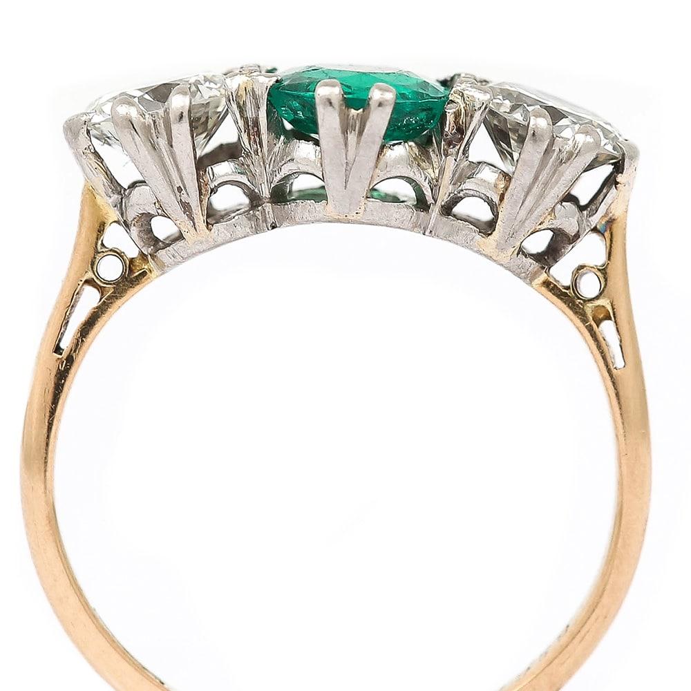 Women's 1ct Emerald and Diamond 1.50ct Three-Stone Ring 18k Yellow Gold and Platinum