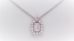 1 Carat Emerald Cut Diamond Halo Pendant Necklace