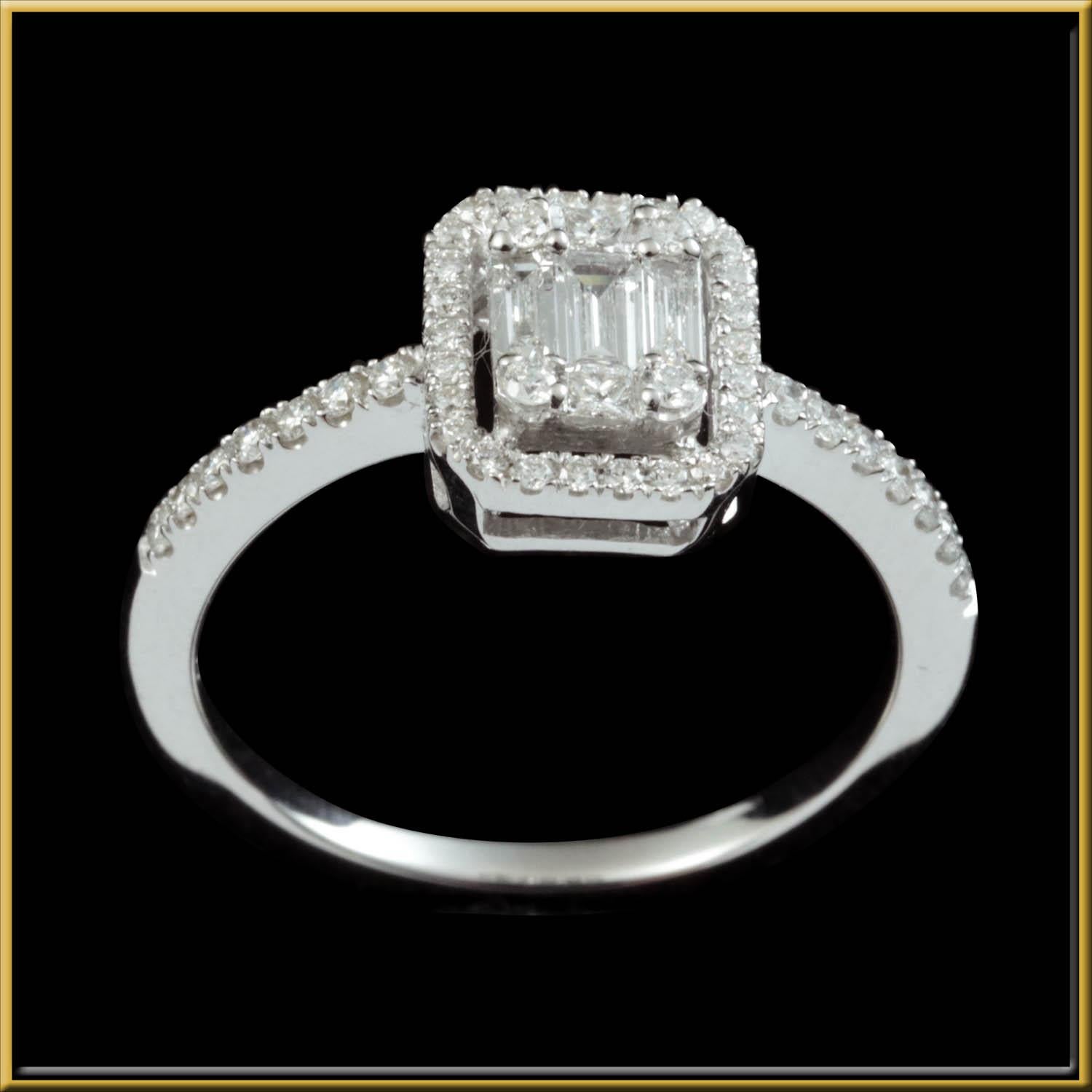 For Sale:  1ct Emerald Cut Diamond Illusion Engagement Ring Set in 18kt Gold 2