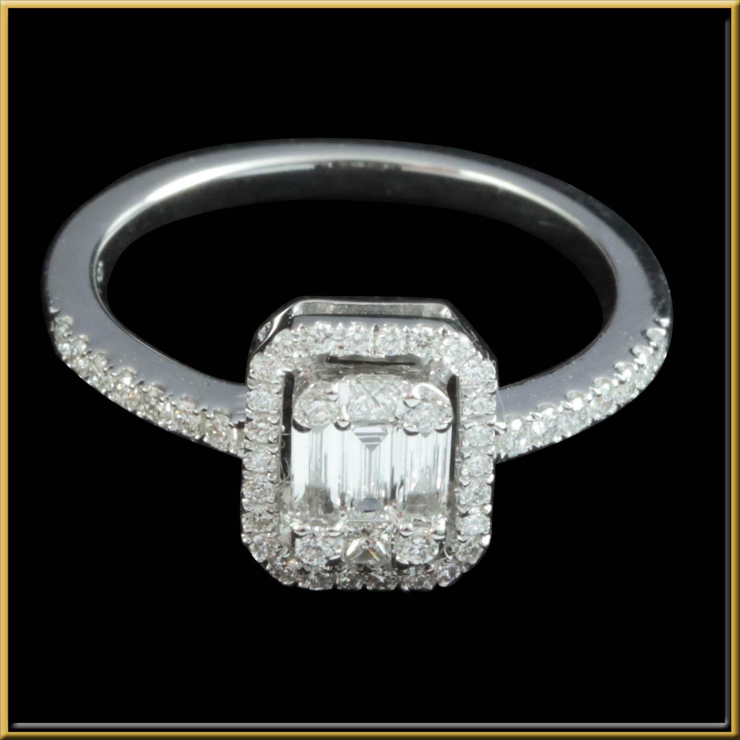 For Sale:  1ct Emerald Cut Diamond Illusion Engagement Ring Set in 18kt Gold 3