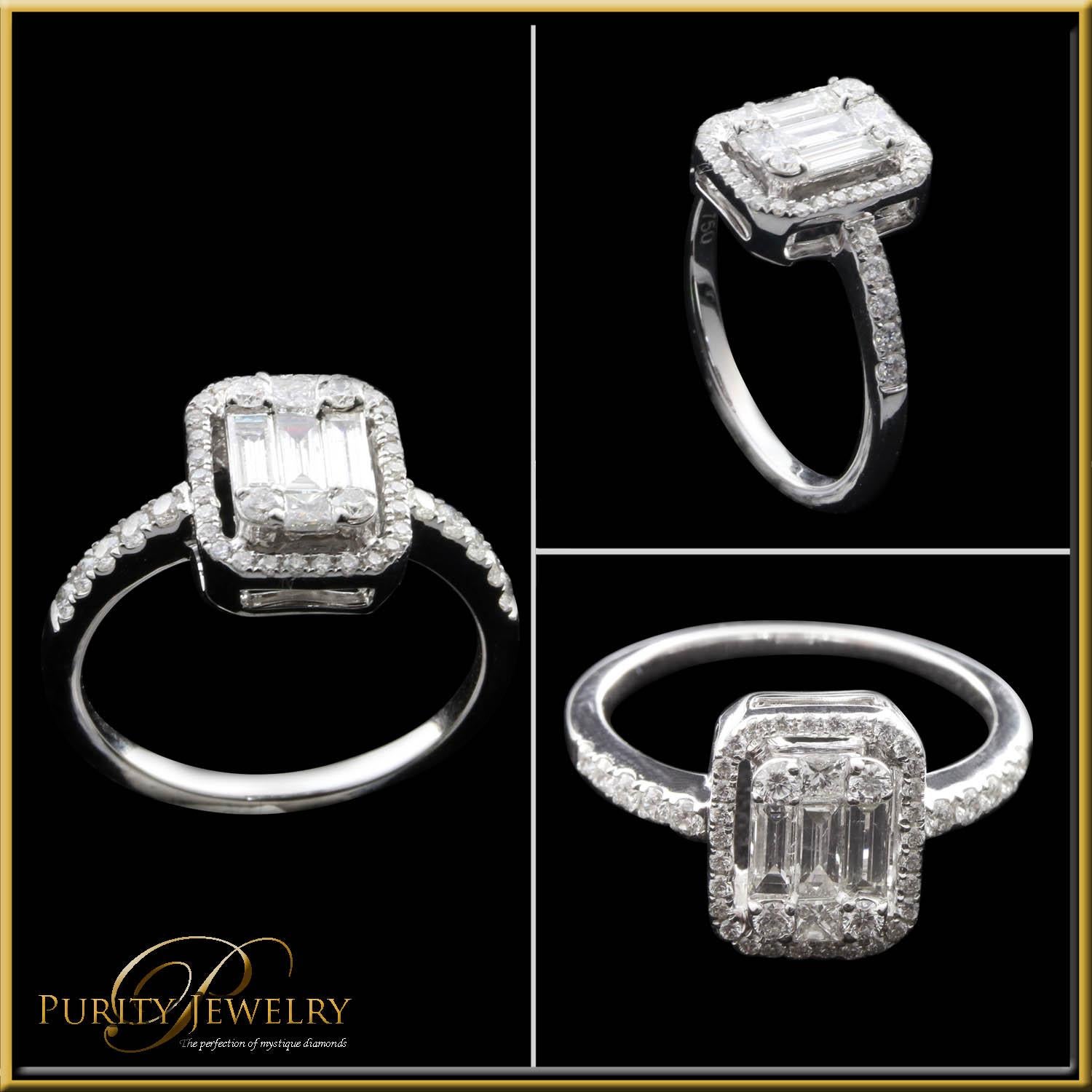 For Sale:  1ct Emerald Cut Diamond Illusion Engagement Ring Set in 18kt Gold 4