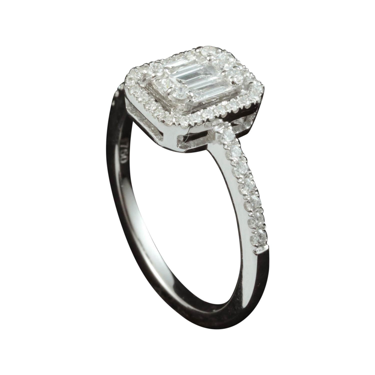 For Sale:  1ct Emerald Cut Diamond Illusion Engagement Ring Set in 18kt Gold