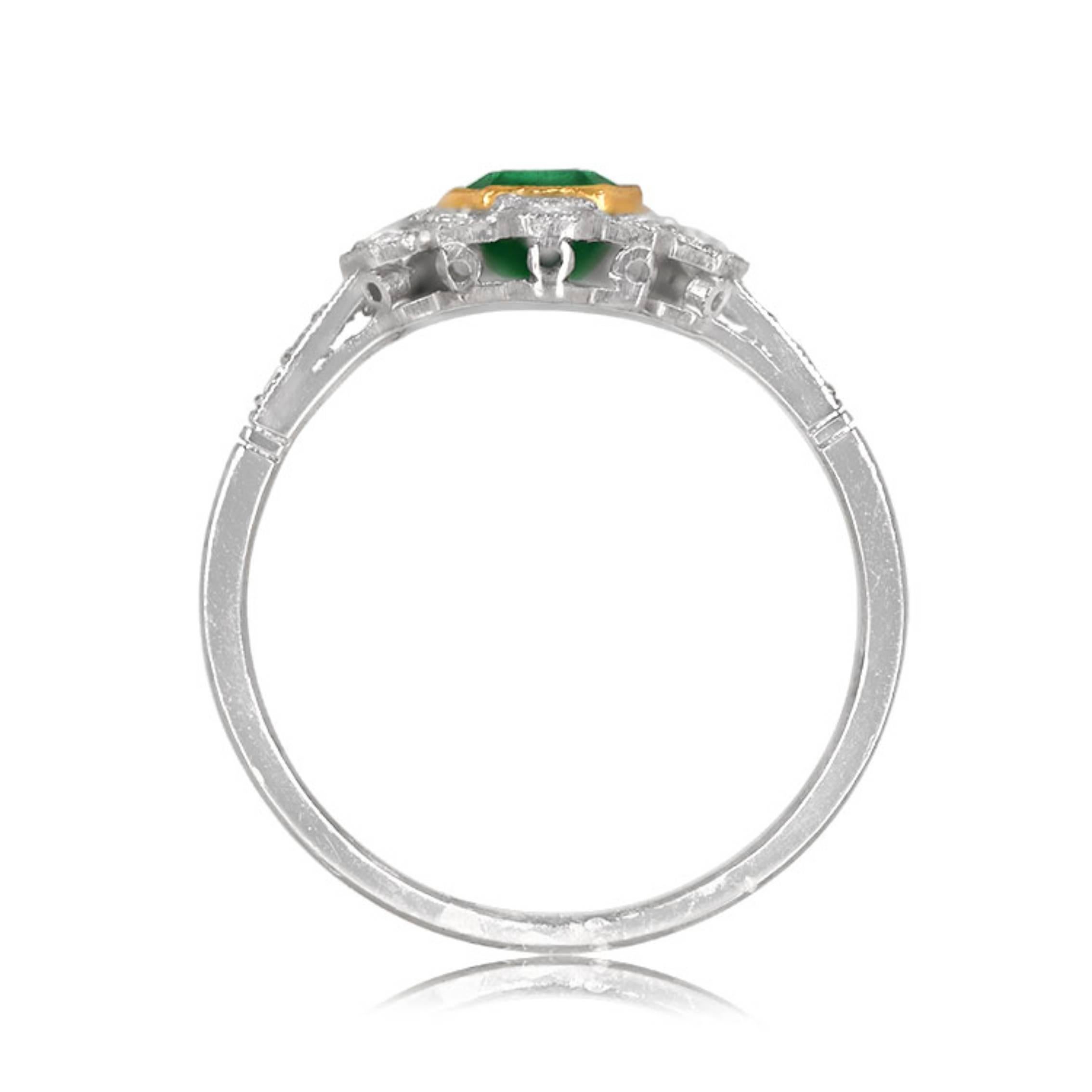 1ct Emerald Cut Natural Colombian Emerald Cocktail Ring, Yellow Gold & Platinum In Excellent Condition For Sale In New York, NY