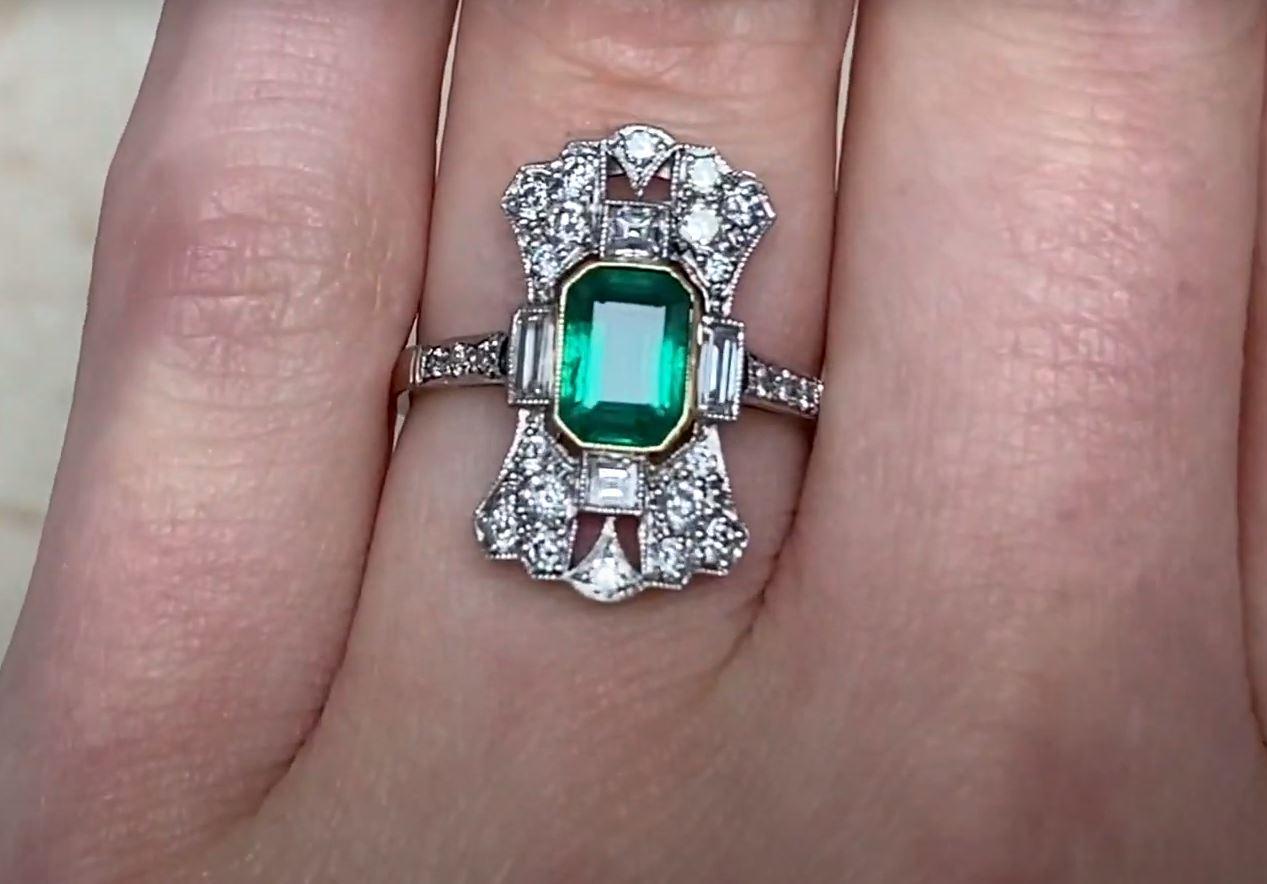 Women's 1ct Emerald Cut Natural Colombian Emerald Cocktail Ring, Yellow Gold & Platinum For Sale