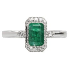 1ct Emerald Ring w Earth Mined Diamonds in Solid 14K White Gold EM 7x5mm