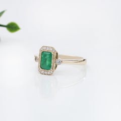 1ct Emerald Ring w Earth Mined Diamonds in Solid 14K Yellow Gold EM 7x5mm