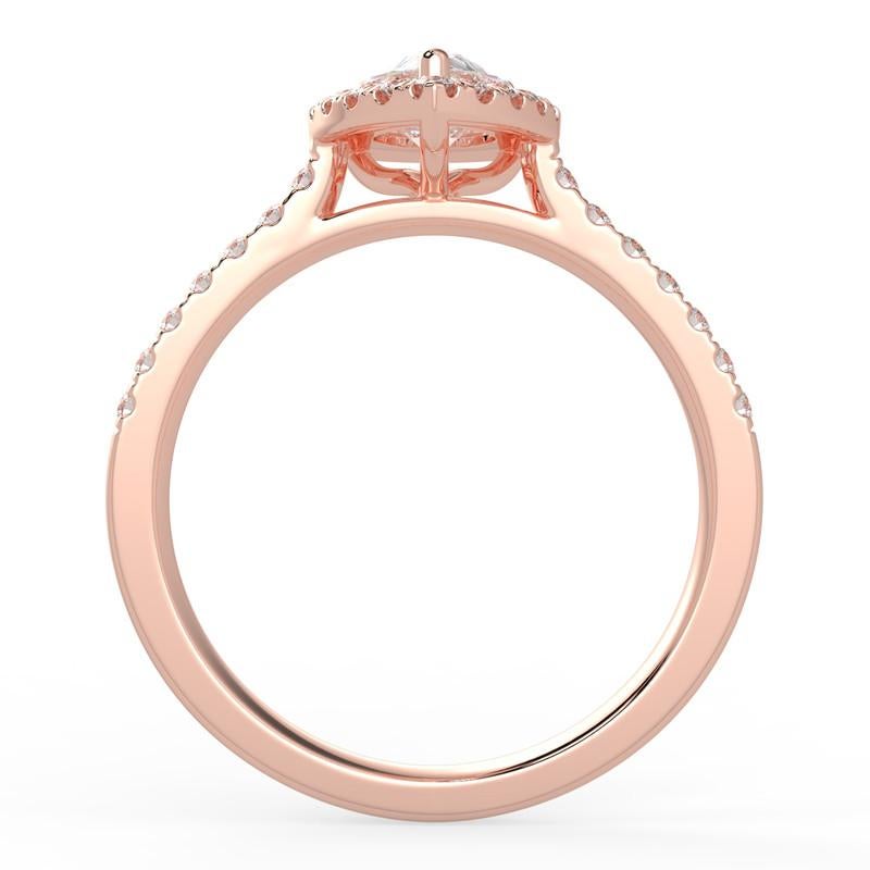 Pear Cut 1CT GH-I1 Natural Diamond Halo Engagement Ring 14K Rose Gold, Size 10.5 For Sale