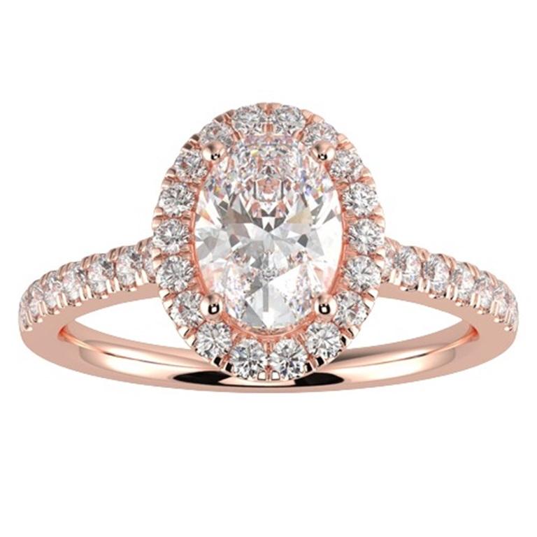 1CT GH-I1 Natural Diamond Halo Engagement Ring 14K Rose Gold, Size 10.5 For Sale