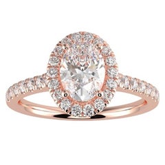 Bague de fiançailles halo en or rose 14 carats avec diamant naturel 1CT GH-I1, taille 10,5