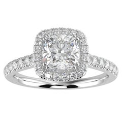 Bague de fiançailles halo en or blanc 14 carats avec diamant naturel 1CT GH-I1, taille 10,5