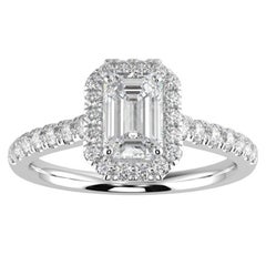 Bague de fiançailles halo en or blanc 14 carats avec diamant naturel 1CT GH-I1, taille 10,5