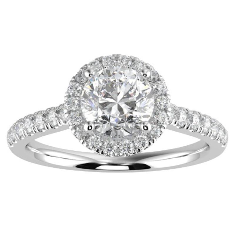 1CT GH-I1 Natural Diamond Halo Engagement Ring 14K White Gold, Size 10.5 For Sale