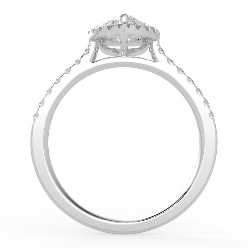Pear Cut 1CT GH-I1 Natural Diamond Halo Engagement Ring 14K White Gold, Size 4.5 For Sale
