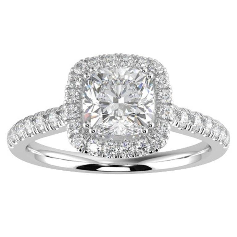 1CT GH-I1 Natural Diamond Halo Engagement Ring 14K White Gold, Size 4.5 For Sale