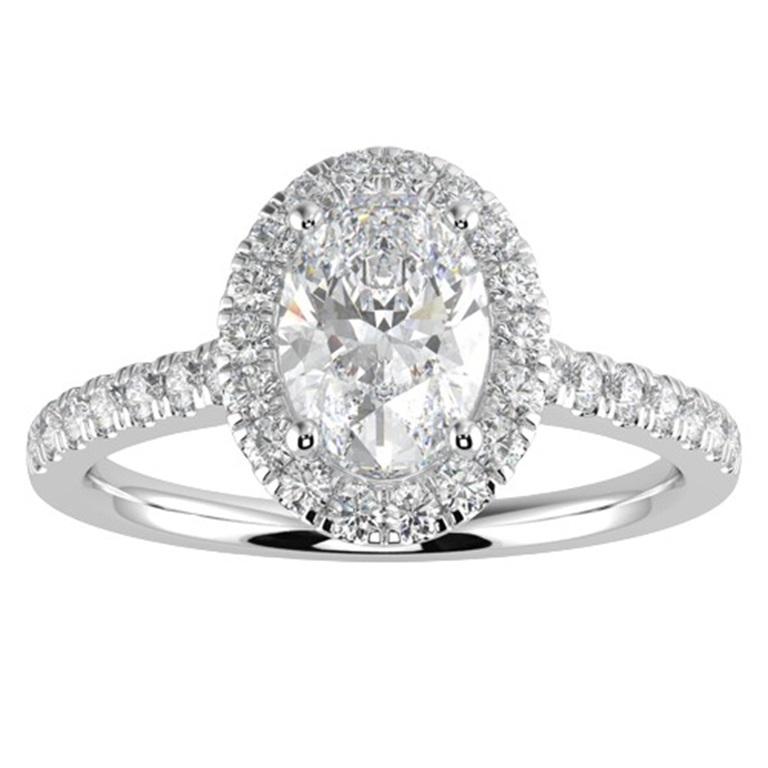 1CT GH-I1 Natural Diamond Halo Engagement Ring 14K White Gold, Size 5.5