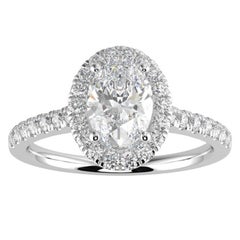 1CT Oval Cut GH-I1 Natural Diamond Halo Engagement Ring 14K White Gold