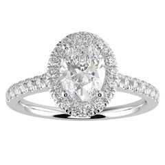 1CT GH-I1 Natural Diamond Halo Engagement Ring 14K White Gold, Size 5.5