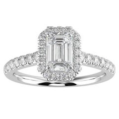 1CT Emerald GH-I1 Natural Diamond Halo Engagement Ring 14K White Gold
