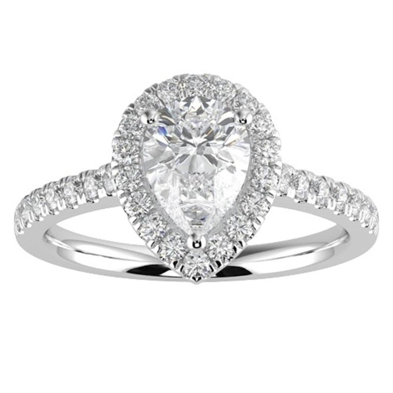 1CT GH-I1 Natural Diamond Halo Engagement Ring 14K White Gold, Size 6.5 For Sale