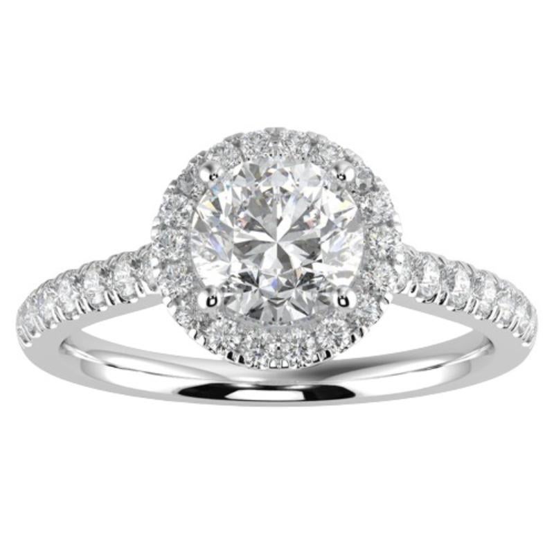 1CT GH-I1 Natural Diamond Halo Engagement Ring 14K White Gold, Size 6.5 For Sale