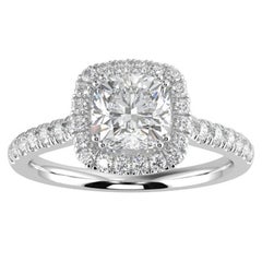 1CT Cushion GH-I1 Natural Diamond Halo Engagement Ring 14K White Gold