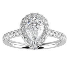 1CT GH-I1 Natural Diamond Halo Engagement Ring 14K White Gold, Size 7.5