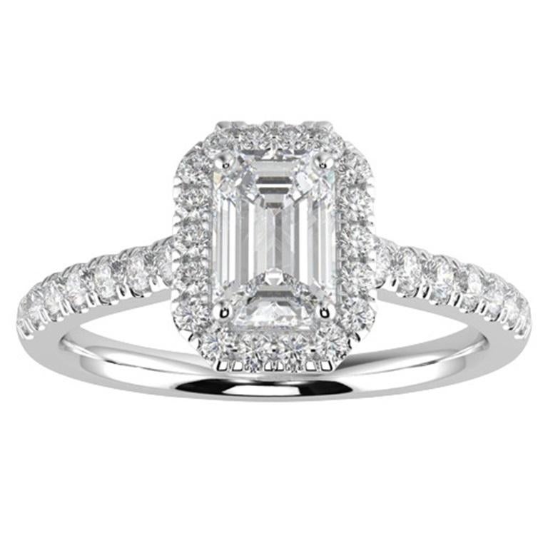 1CT GH-I1 Natural Diamond Halo Engagement Ring 14K White Gold, Size 9.5 For Sale