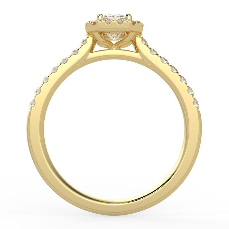 Emerald Cut 1CT GH-I1 Natural Diamond Halo Engagement Ring 14K Yellow Gold, Size 10 For Sale