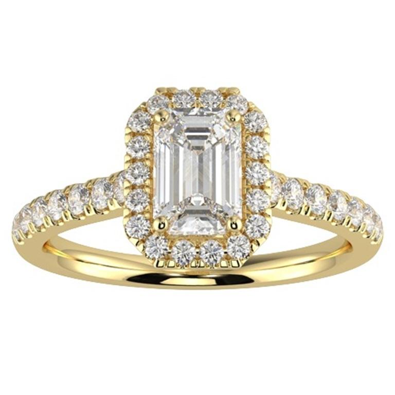 1CT GH-I1 Natural Diamond Halo Engagement Ring 14K Yellow Gold, Size 10 For Sale