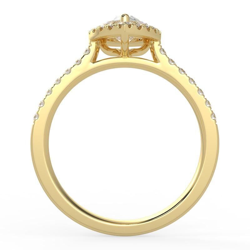Pear Cut 1CT GH-I1 Natural Diamond Halo Engagement Ring 14K Yellow Gold, Size 10.5 For Sale