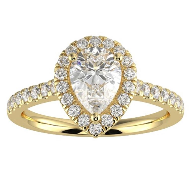 1CT GH-I1 Natural Diamond Halo Engagement Ring 14K Yellow Gold, Size 10.5 For Sale