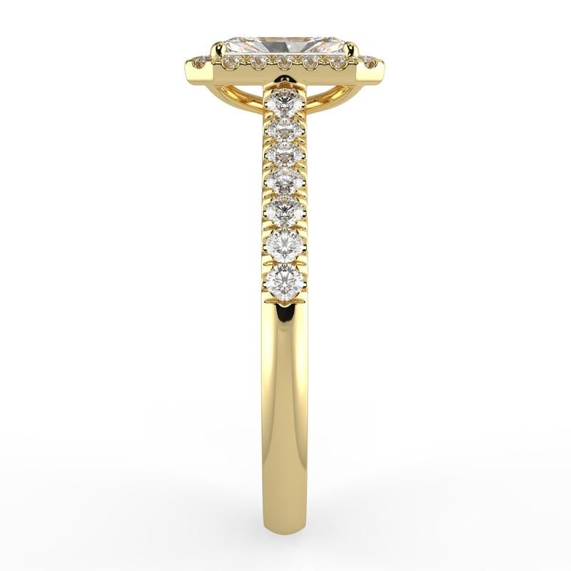 Taille radiant Bague de fiançailles halo de diamants naturels 1CT GH-I1 en or jaune 14 carats, taille 11 en vente
