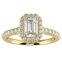 1CT GH-I1 Verlobungsring 14K Gelbgold mit natürlichem Diamant-Halo, Größe 4,5