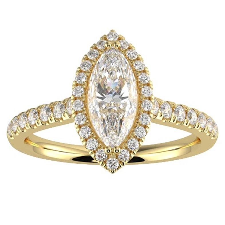 1CT GH-I1 Natural Diamond Halo Engagement Ring 14K Yellow Gold, Size 4.5 For Sale