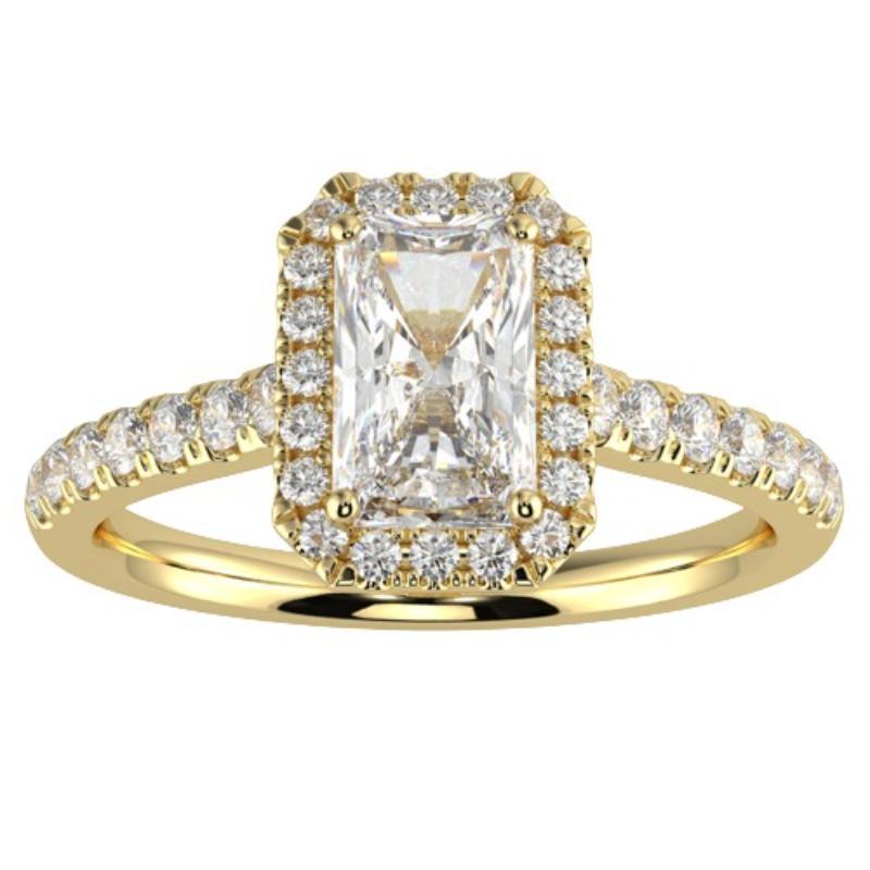 1CT GH-I1 Natural Diamond Halo Engagement Ring 14K Yellow Gold, Size 5.5 For Sale