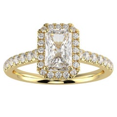 1CT Radiant Cut GH-I1 Natural Diamond Halo Engagement Ring 14K Yellow Gold