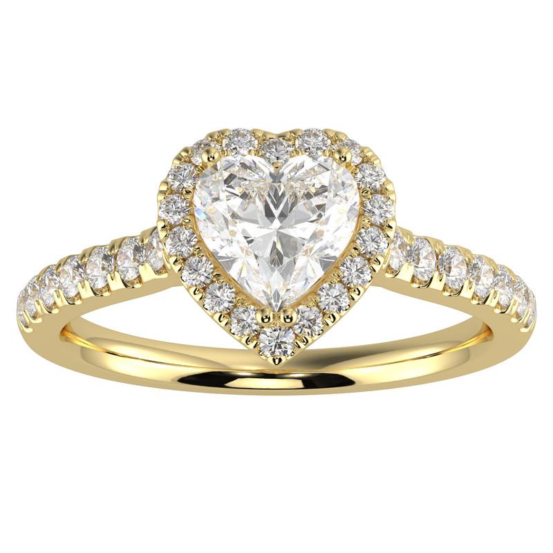 1CT GH-I1 Natural Diamond Halo Engagement Ring 14K Yellow Gold, Size 5.5