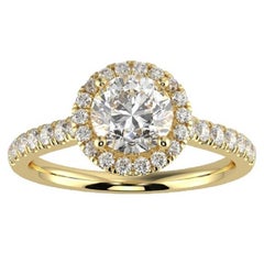 1CT GH-I1 Natural Diamond Halo Engagement Ring 14K Yellow Gold, Size 9.5