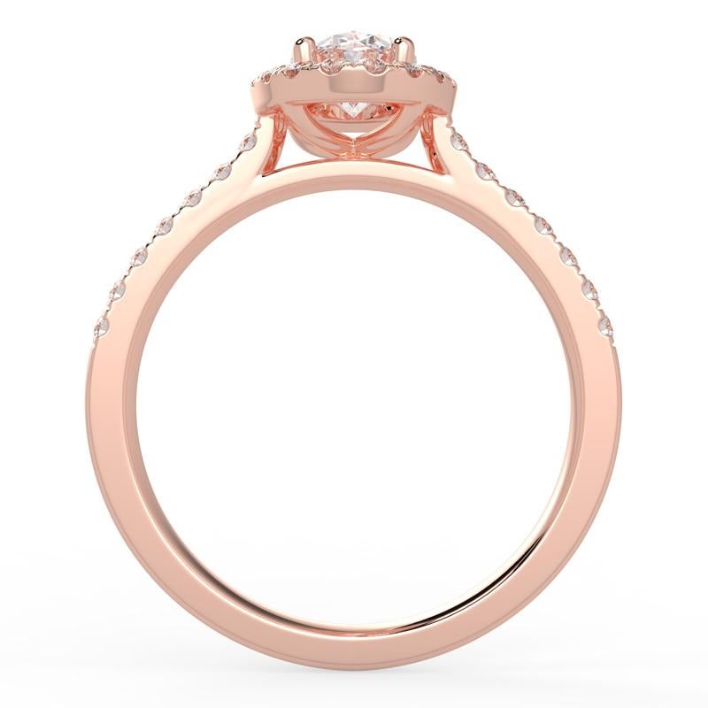 Anillo de compromiso con halo de diamantes naturales GH-I1 de talla oval 1CT Oro rosa de 14 quilates Artista en venta