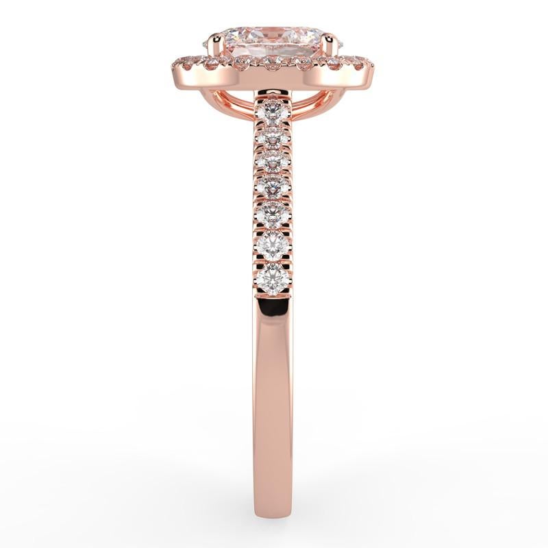 Anillo de compromiso con halo de diamantes naturales GH-I1 de talla oval 1CT Oro rosa de 14 quilates Corte marquesa en venta