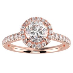 1CT GH-I1 Verlobungsring aus 14 Karat Roségold mit natürlichem Diamant-Halo mit Halo für Damen, Größe 10