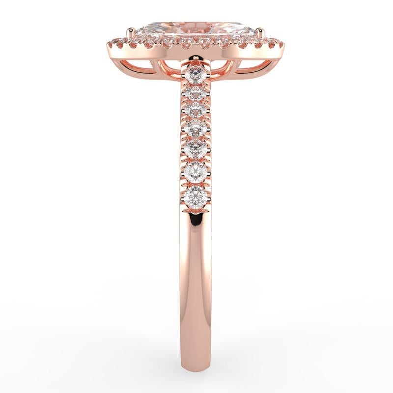 Taille Marquise Bague de fiançailles halo en or rose 14 carats avec diamant naturel 1CT GH-I1 pour femmes, taille 11 en vente