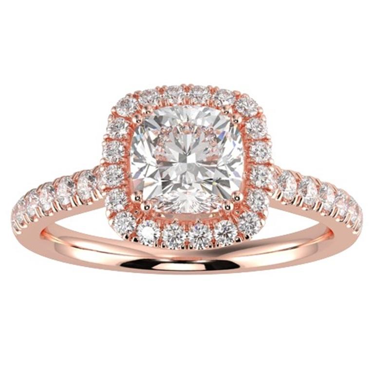 Bague de fiançailles halo en or rose 14 carats avec diamant naturel 1CT GH-I1 pour femmes, taille 11