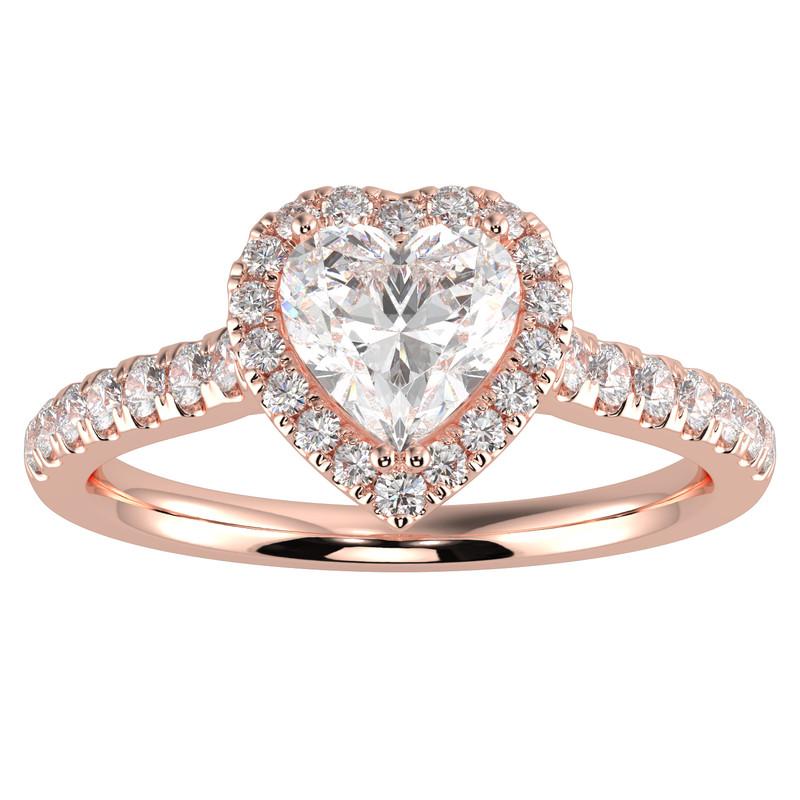 1CT GH-I1 Natural Diamond Halo Engagement Ring for Women 14K Rose Gold, Size 11
